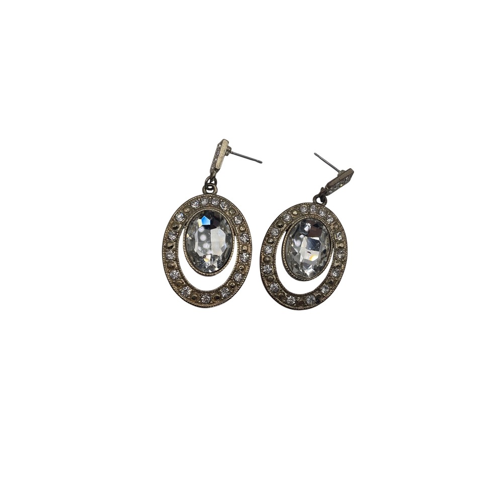 J Crew Earrings Women OS Gold Crystal Oval Drop Dangle Statement Art Deco Style